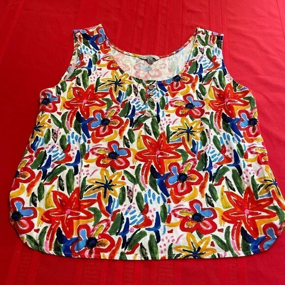 Hester & Orchard Linen Floral Tank Top Size XL - Picture 4 of 8